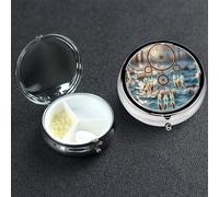 Pill Box 3 Compartment Medicine Case for Pocket or Purse Mini Metal Pills Holder Native American Dream Catcher Pill Case Vitamin Organizer Portable Travel Pills Container to Hold Supplements Vitamins