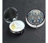Pill Box 3 Compartment Medicine Case for Pocket or Purse Mini Metal Pills Holder Native American Dream Catcher Pill Case Vitamin Organizer Portable Travel Pills Container to Hold Supplements Vitamins