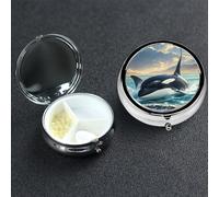 Pill Box 3 Compartment Medicine Case for Pocket or Purse Mini Metal Pills Holder Orca Killer Whale Pill Case Vitamin Organizer Portable Travel Pills Container to Hold Supplements Vitamins