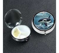 Pill Box 3 Compartment Medicine Case for Pocket or Purse Mini Metal Pills Holder Orca Killer Whale Pill Case Vitamin Organizer Portable Travel Pills Container to Hold Supplements Vitamins