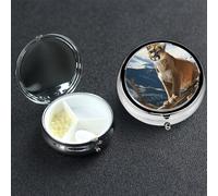 Pill Box 3 Compartment Medicine Case for Pocket or Purse Mini Metal Pills Holder Panther Mountain Lion Pill Case Vitamin Organizer Portable Travel Pills Container to Hold Supplements Vitamins