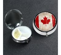 Pill Box 3 Compartment Medicine Case for Pocket or Purse Mini Metal Pills Holder Retro Canada Flag Pill Case Vitamin Organizer Portable Travel Pills Container to Hold Supplements Vitamins