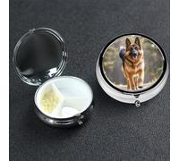 Pill Box 3 Compartment Medicine Case for Pocket or Purse Mini Metal Pills Holder Running German Shepherd Dog Pill Case Vitamin Organizer Portable Travel Pills Container to Hold Supplements Vitamins