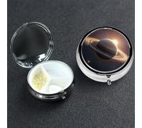 Pill Box 3 Compartment Medicine Case for Pocket or Purse Mini Metal Pills Holder Saturn Ring Planet Pill Case Vitamin Organizer Portable Travel Pills Container to Hold Supplements Vitamins