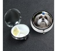 Pill Box 3 Compartment Medicine Case for Pocket or Purse Mini Metal Pills Holder Shih Tzu Dog Pill Case Vitamin Organizer Portable Travel Pills Container to Hold Supplements Vitamins