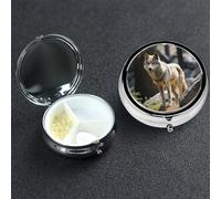 Pill Box 3 Compartment Medicine Case for Pocket or Purse Mini Metal Pills Holder Wildlife Wolf Pill Case Vitamin Organizer Portable Travel Pills Container to Hold Supplements Vitamins