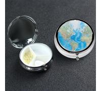 Pill Box 3 Compartment Medicine Case for Pocket or Purse Mini Metal Pills Holder World map Pill Case Vitamin Organizer Portable Travel Pills Container to Hold Supplements Vitamins
