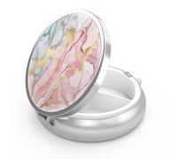 Pill Box 3-Compartment Medicine Case, Portable Metal Medicine Organizer - Unique Gift (Orange Pink Marble)