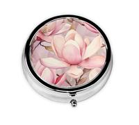 Pill Box 3 Compartment Medicine Pill Case Magnolia Watercolor Small Pill Box for Purse Pocket Metal Pill Organizer Travel Pillbox Mini Medicine Storage Box for Travel or Daily
