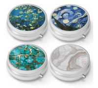 Pill Box 3 Compartment Medicine Pill Case,Portable Medicine Tablet Vitamin Holder Organizer for Purse Pocket Travel Gift… (4 Piece, Set-4-2van Gogh+2marble)