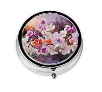 Pill Box 3 Compartment Medicine Pill Organizer Nature Floral Spring Round Pill Case for Purse & Pocket Travel Pillbox Portable Metal Medicine Vitamin Fish Oil Organizer Unique Gift