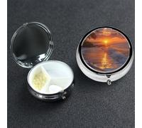 Pill Box 3 Compartment Metal Medicine Pills Organizer Beach Hawaii Sunset Sea Pill Case for Purse or Pocket Mini Portable Travel Pills Holder to Hold Supplements Vitamins Fish Oil
