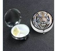 Pill Box 3 Compartment Metal Medicine Pills Organizer Black and White Tigers Pill Case for Purse or Pocket Mini Portable Travel Pills Holder to Hold Supplements Vitamins Fish Oil
