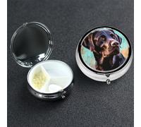 Pill Box 3 Compartment Metal Medicine Pills Organizer Black Labrador Retriever Pill Case for Purse or Pocket Mini Portable Travel Pills Holder to Hold Supplements Vitamins Fish Oil