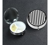 Pill Box 3 Compartment Metal Medicine Pills Organizer Black & White Stripe Pill Case for Purse or Pocket Mini Portable Travel Pills Holder to Hold Supplements Vitamins Fish Oil