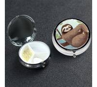 Pill Box 3 Compartment Metal Medicine Pills Organizer Cartoon Sloth Pill Case for Purse or Pocket Mini Portable Travel Pills Holder to Hold Supplements Vitamins Fish Oil