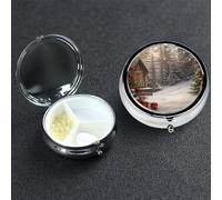 Pill Box 3 Compartment Metal Medicine Pills Organizer Christmas Wood Pill Case for Purse or Pocket Mini Portable Travel Pills Holder to Hold Supplements Vitamins Fish Oil