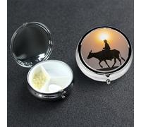 Pill Box 3 Compartment Metal Medicine Pills Organizer Cool Bull Riding Silhouette Pill Case for Purse or Pocket Mini Portable Travel Pills Holder to Hold Supplements Vitamins Fish Oil