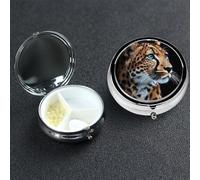 Pill Box 3 Compartment Metal Medicine Pills Organizer Cool Cheetah Leopard Pill Case for Purse or Pocket Mini Portable Travel Pills Holder to Hold Supplements Vitamins Fish Oil