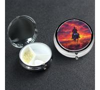 Pill Box 3 Compartment Metal Medicine Pills Organizer Cowboy West Pill Case for Purse or Pocket Mini Portable Travel Pills Holder to Hold Supplements Vitamins Fish Oil