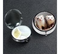Pill Box 3 Compartment Metal Medicine Pills Organizer Cute Hamster Pill Case for Purse or Pocket Mini Portable Travel Pills Holder to Hold Supplements Vitamins Fish Oil