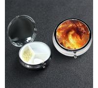 Pill Box 3 Compartment Metal Medicine Pills Organizer Dragon King in Fire Pill Case for Purse or Pocket Mini Portable Travel Pills Holder to Hold Supplements Vitamins Fish Oil
