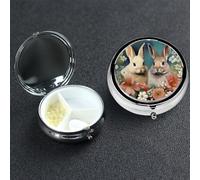 Pill Box 3 Compartment Metal Medicine Pills Organizer Easter Bunny Pill Case for Purse or Pocket Mini Portable Travel Pills Holder to Hold Supplements Vitamins Fish Oil
