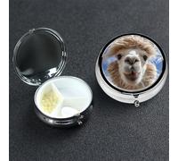 Pill Box 3 Compartment Metal Medicine Pills Organizer Funny Alpaca Llama Pill Case for Purse or Pocket Mini Portable Travel Pills Holder to Hold Supplements Vitamins Fish Oil