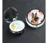 Pill Box 3 Compartment Metal Medicine Pills Organizer German Shepherd Dog Lovers Pill Case for Purse or Pocket Mini Portable Travel Pills Holder to Hold Supplements Vitamins Fish Oil