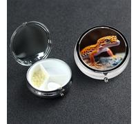 Pill Box 3 Compartment Metal Medicine Pills Organizer Leopard Little Gecko Pill Case for Purse or Pocket Mini Portable Travel Pills Holder to Hold Supplements Vitamins Fish Oil
