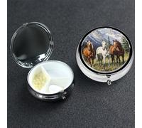 Pill Box 3 Compartment Metal Medicine Pills Organizer Mountain Pasture Horses Pill Case for Purse or Pocket Mini Portable Travel Pills Holder to Hold Supplements Vitamins Fish Oil