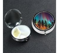 Pill Box 3 Compartment Metal Medicine Pills Organizer Northern Lights Pill Case for Purse or Pocket Mini Portable Travel Pills Holder to Hold Supplements Vitamins Fish Oil