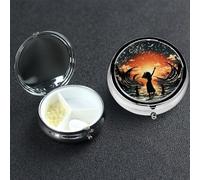 Pill Box 3 Compartment Metal Medicine Pills Organizer People Dancing in Water Pill Case for Purse or Pocket Mini Portable Travel Pills Holder to Hold Supplements Vitamins Fish Oil