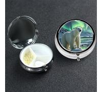 Pill Box 3 Compartment Metal Medicine Pills Organizer Polar Bears Northern Lights Pill Case for Purse or Pocket Mini Portable Travel Pills Holder to Hold Supplements Vitamins Fish Oil