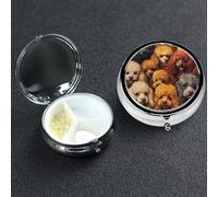 Pill Box 3 Compartment Metal Medicine Pills Organizer Poodles Dogs Pill Case for Purse or Pocket Mini Portable Travel Pills Holder to Hold Supplements Vitamins Fish Oil