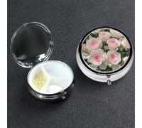 Pill Box 3 Compartment Metal Medicine Pills Organizer Pretty Roses Pill Case for Purse or Pocket Mini Portable Travel Pills Holder to Hold Supplements Vitamins Fish Oil
