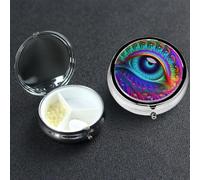 Pill Box 3 Compartment Metal Medicine Pills Organizer Psychedelic Eyes Pill Case for Purse or Pocket Mini Portable Travel Pills Holder to Hold Supplements Vitamins Fish Oil