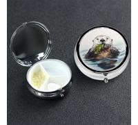 Pill Box 3 Compartment Metal Medicine Pills Organizer Sea Otter Pill Case for Purse or Pocket Mini Portable Travel Pills Holder to Hold Supplements Vitamins Fish Oil