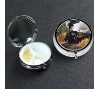 Pill Box 3 Compartment Metal Medicine Pills Organizer Steam Train Pill Case for Purse or Pocket Mini Portable Travel Pills Holder to Hold Supplements Vitamins Fish Oil