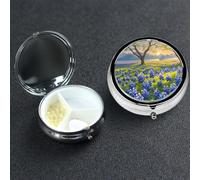 Pill Box 3 Compartment Metal Medicine Pills Organizer Texas Bluebonnets Scenery Pill Case for Purse or Pocket Mini Portable Travel Pills Holder to Hold Supplements Vitamins Fish Oil