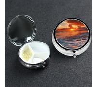 Pill Box 3 Compartment Metal Medicine Pills Organizer The Beach Sunset Pill Case for Purse or Pocket Mini Portable Travel Pills Holder to Hold Supplements Vitamins Fish Oil