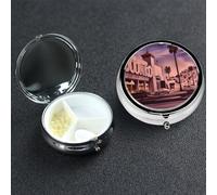 Pill Box 3 Compartment Metal Medicine Pills Organizer The Old Hollywood Pill Case for Purse or Pocket Mini Portable Travel Pills Holder to Hold Supplements Vitamins Fish Oil