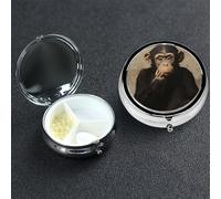 Pill Box 3 Compartment Metal Medicine Pills Organizer The Silent Monkey Pill Case for Purse or Pocket Mini Portable Travel Pills Holder to Hold Supplements Vitamins Fish Oil