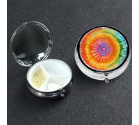 Pill Box 3 Compartment Metal Medicine Pills Organizer tie dye Rainbow Pill Case for Purse or Pocket Mini Portable Travel Pills Holder to Hold Supplements Vitamins Fish Oil