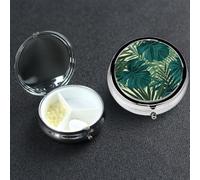 Pill Box 3 Compartment Metal Medicine Pills Organizer Tropical Palm Leaf Pill Case for Purse or Pocket Mini Portable Travel Pills Holder to Hold Supplements Vitamins Fish Oil