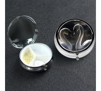 Pill Box 3 Compartment Metal Medicine Pills Organizer Two Swans Pill Case for Purse or Pocket Mini Portable Travel Pills Holder to Hold Supplements Vitamins Fish Oil