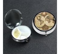 Pill Box 3 Compartment Metal Medicine Pills Organizer Vintage Old World Map Pill Case for Purse or Pocket Mini Portable Travel Pills Holder to Hold Supplements Vitamins Fish Oil