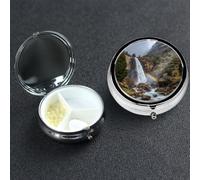 Pill Box 3 Compartment Metal Medicine Pills Organizer Waterfall and Rainbow Pill Case for Purse or Pocket Mini Portable Travel Pills Holder to Hold Supplements Vitamins Fish Oil