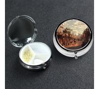 Pill Box 3 Compartment Metal Medicine Pills Organizer West Cowboy Town Pill Case for Purse or Pocket Mini Portable Travel Pills Holder to Hold Supplements Vitamins Fish Oil