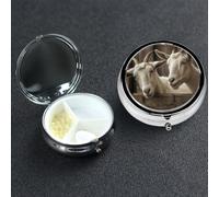 Pill Box 3 Compartment Metal Medicine Pills Organizer White Goat Pill Case for Purse or Pocket Mini Portable Travel Pills Holder to Hold Supplements Vitamins Fish Oil